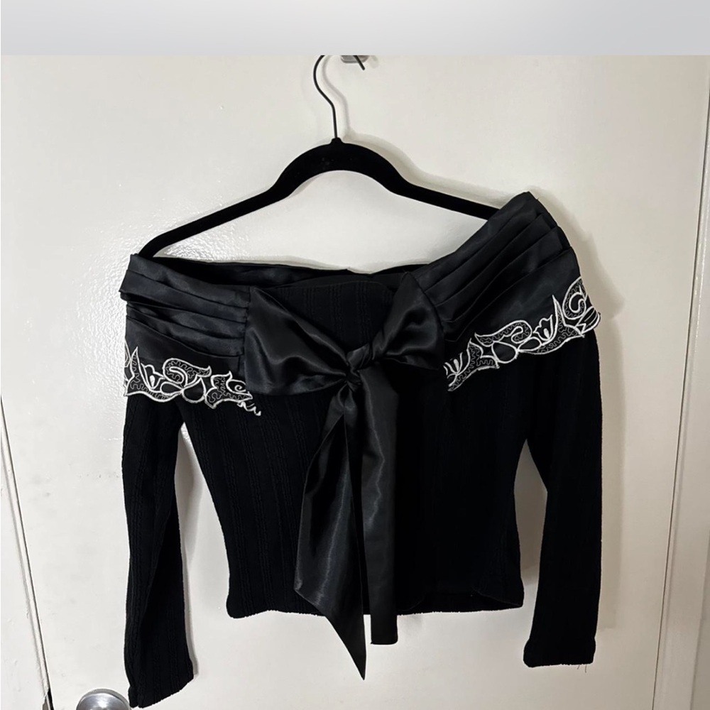 Elegant Black Off-Shoulder Top with Bow